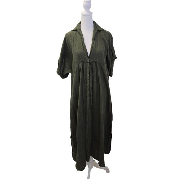 Zara Oversized Linen Hidden Button Midi Shirt Dress Size Small - Picture 1 of 7